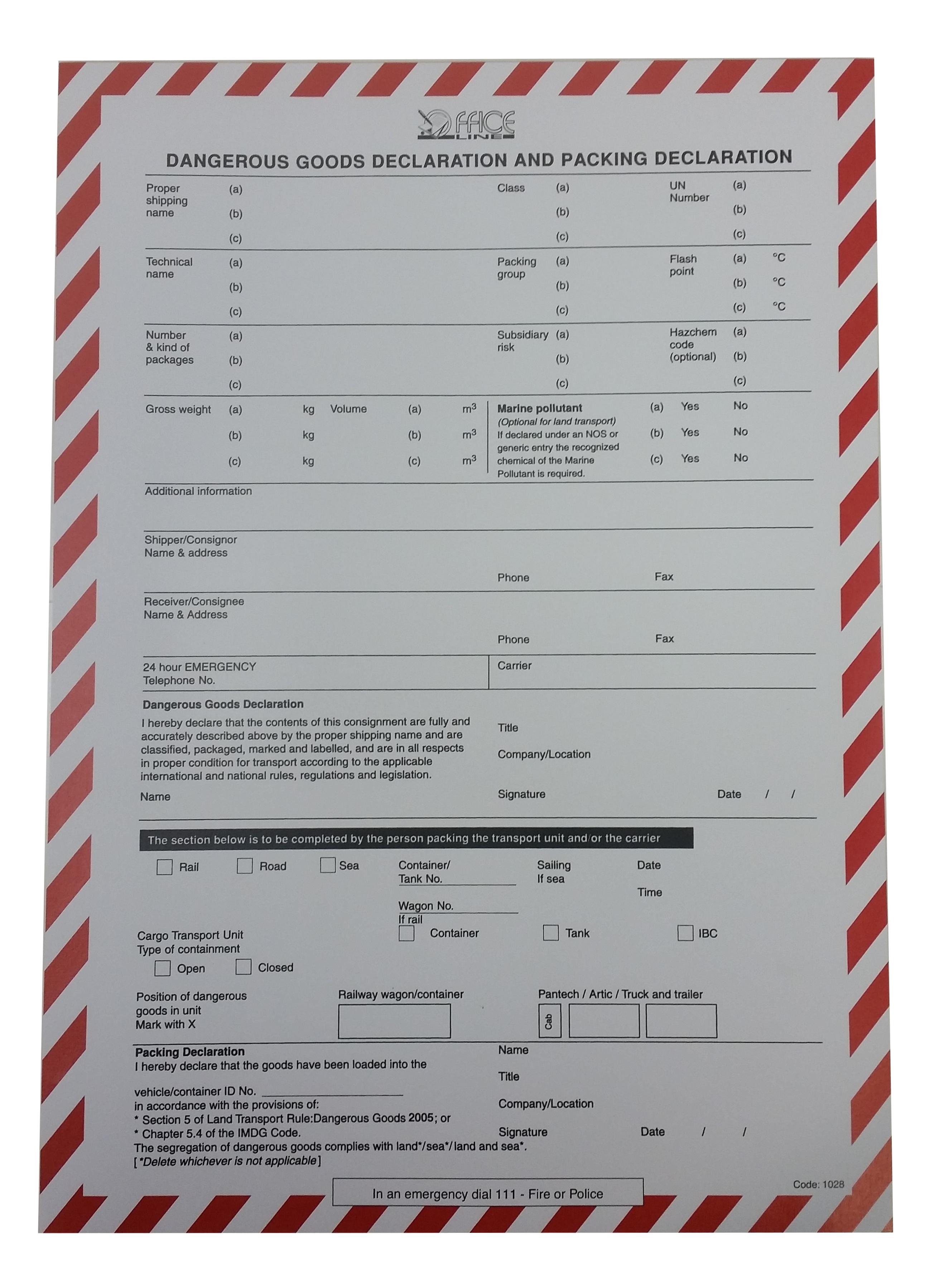 Dangerous Goods Declaration Pad